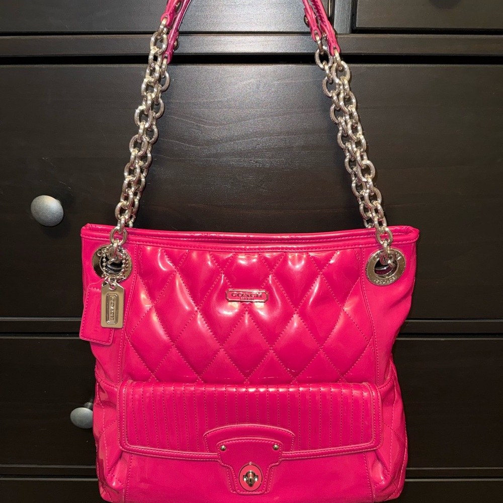 Coach Fuchsia Quilted Chain Shoulder Bag